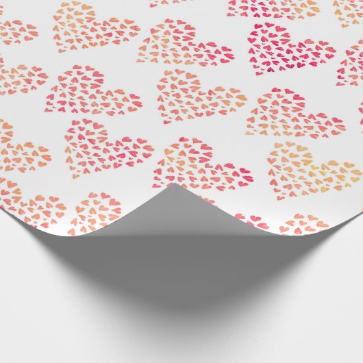 Roze en Oranje gekleurde harten Valentijnsdag Cadeaupapier (Hoek)