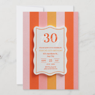 Roze en Oranje Gelatine Gestreepte Frame Verjaarda Kaart