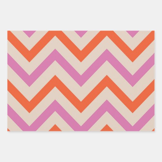 Roze en Oranje geometrische Chevron Inpakpapier Vel (Voorkant)