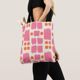 Roze en Oranje geschilderde vormen op een Cream ac Tote Bag
