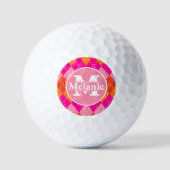 Roze en Oranje Golfing Argyle Preppy gepersonalise Golfballen (Voorkant)
