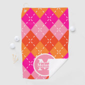 Roze en Oranje Golfing Argyle Preppy gepersonalise Golfhanddoek (Insitu)