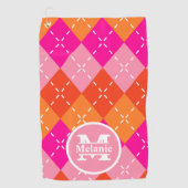 Roze en Oranje Golfing Argyle Preppy gepersonalise Golfhanddoek (Voorkant)