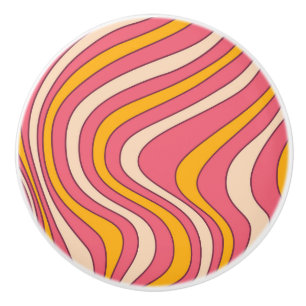 Roze en oranje golven in retro stijl keramische knop
