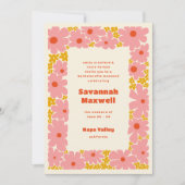 Roze en Oranje Groovy Bloemen Boho vrijgezellenfee Kaart (Voorkant)