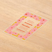 Roze en Oranje Groovy Blooms Boho Wedding Acryl Uitnodigingen (Laagn)