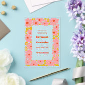 Roze en Oranje Groovy Blooms Boho Wedding Acryl Uitnodigingen (Insitu (Huwelijk))