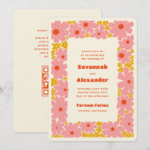 Roze en Oranje Groovy Blooms Boho Wedding Kaart (Voorkant / Achterkant)