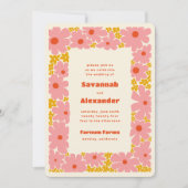 Roze en Oranje Groovy Blooms Boho Wedding Kaart (Voorkant)