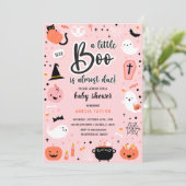 Roze en oranje Halloween - babyshower uitnodiging (Staand voorkant)