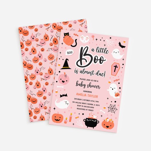 Roze en oranje Halloween - babyshower uitnodiging