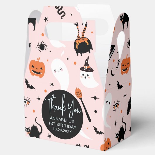 Roze en Oranje Halloween meisje verjaardagsfeestje Bedankdoosjes (Geopend)