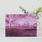 Roze en Oranje Halloween Party enge Bossen Kaart (Staand voorkant)
