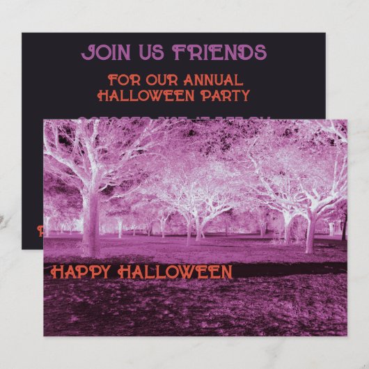 Roze en Oranje Halloween Party enge Bossen Kaart (Voorkant / Achterkant)