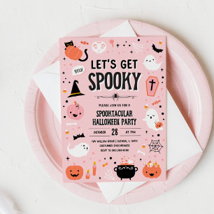 Roze en oranje Halloween uitnodiging - Laten we aa
