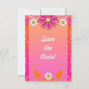 Roze en Oranje Helder Bloemrijke Zomer Bruiloft Save The Date