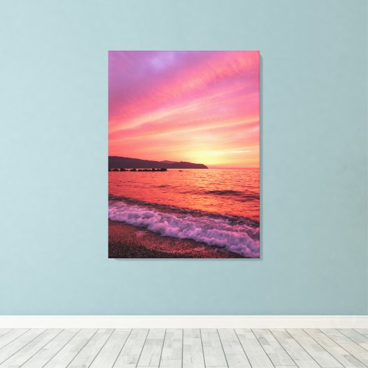 Roze en oranje hemel mooie zonsondergang over het  canvas afdruk (Insitu (Houten vloer))