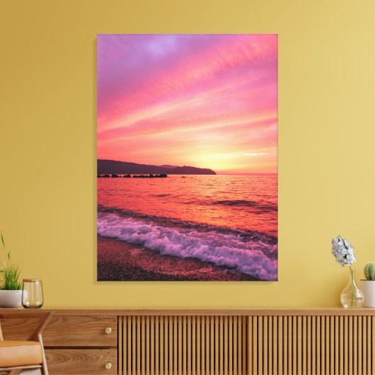 Roze en oranje hemel mooie zonsondergang over het  canvas afdruk (Insitu (Woonkamer))