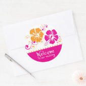 Roze en Oranje Hibiscus Bloemenbruiloft Ronde Sticker (Envelop)