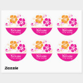 Roze en Oranje Hibiscus Bloemenbruiloft Ronde Sticker (Vel)