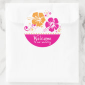 Roze en Oranje Hibiscus Bloemenbruiloft Ronde Sticker (Tas)
