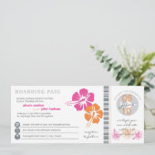 Roze en Oranje Hibiscus Boarding Pass Wedding Kaart (Staand voorkant)