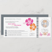 Roze en Oranje Hibiscus Boarding Pass Wedding Kaart (Voorkant / Achterkant)