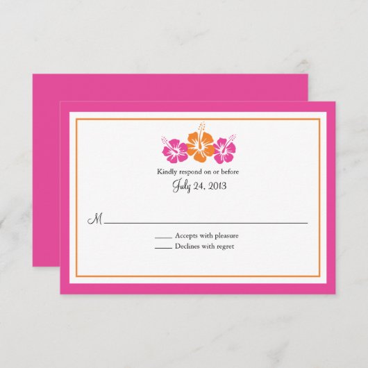 Roze en Oranje Hibiscus Flowers Weddenschap RSVP (Voorkant / Achterkant)