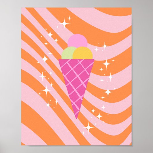 Roze en Oranje ijsje, Ice Cream Art, Preppy Poster (Voorkant)
