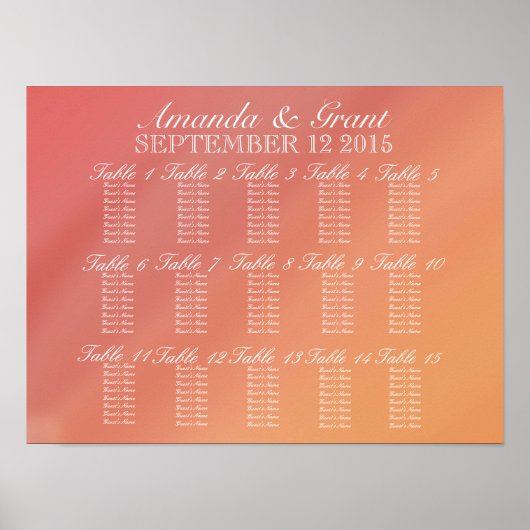 Roze en Oranje kaart voor de Fade Seating Poster (Voorkant)