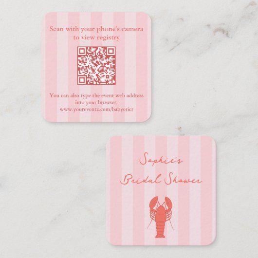 Roze en Oranje kreeft Vrijgezellenfeest QR-code RS Informatiekaartje (Voorkant / Achterkant)
