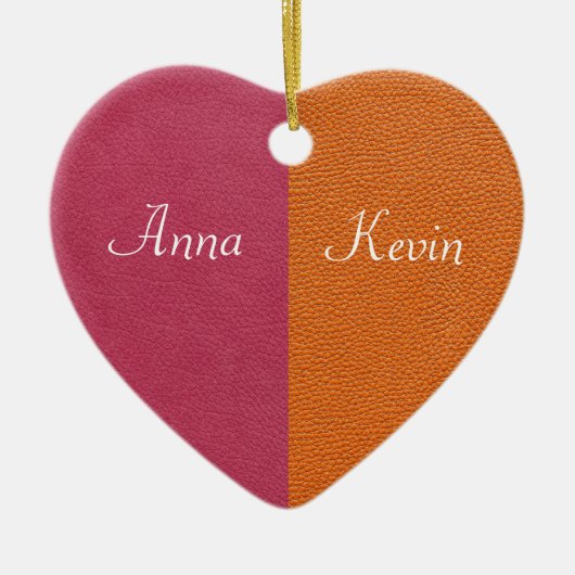 Roze en Oranje lederen blik Keramisch Ornament (Voorkant)
