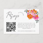 Roze en oranje levendig bloem QR-code RSVP kaart (Achterkant)