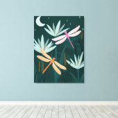 Roze en Oranje Libellen Wand Kunst - Canvas Afdruk (Insitu (Houten vloer))