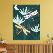 Roze en Oranje Libellen Wand Kunst - Canvas Afdruk (Insitu (Woonkamer))