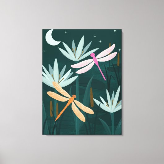 Roze en Oranje Libellen Wand Kunst - Canvas Afdruk (Voorkant)