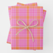 Roze en Oranje lijnen Tartan Spatten Patroon Inpakpapier Vel (In situ)