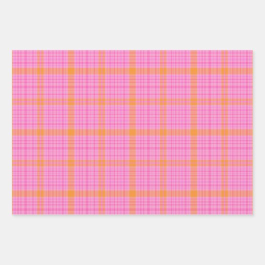 Roze en Oranje lijnen Tartan Spatten Patroon Inpakpapier Vel (Voorkant)