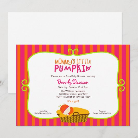 Roze en Oranje mama's kleine pompoenBaby shower Kaart (Voorkant / Achterkant)