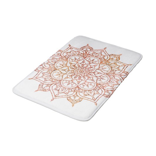 Roze en Oranje Mandala op witte glam Badmat (Gekanteld)