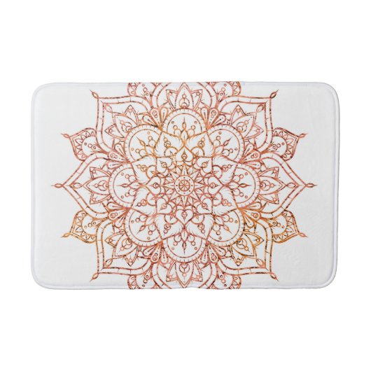 Roze en Oranje Mandala op witte glam Badmat (Voorkant)