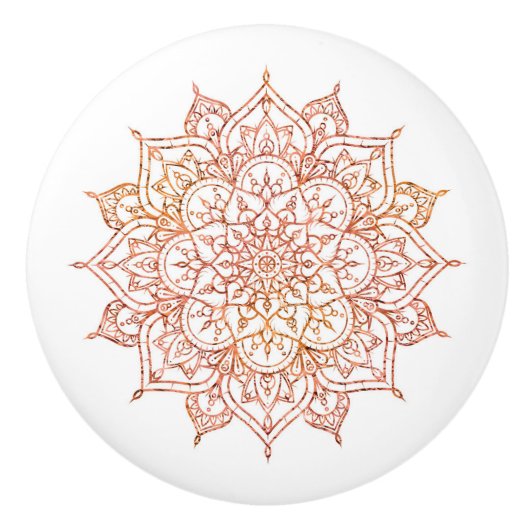 Roze en Oranje Mandala op witte glam Keramische Knop (Voorkant)