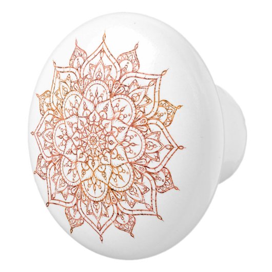Roze en Oranje Mandala op witte glam Keramische Knop (Rechts)