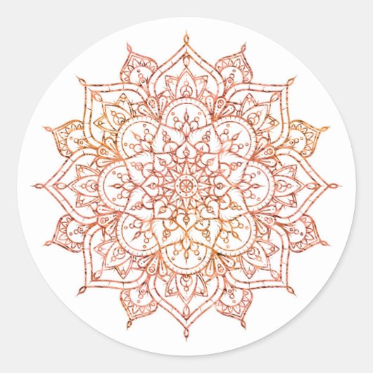 Roze en Oranje Mandala op witte glam Ronde Sticker (Voorkant)
