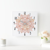 Roze en Oranje Mandala op witte glam Vierkante Klok (Huis)