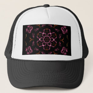 Roze en Oranje Mandala op zwarte achtergrond Trucker Pet