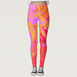 Roze en Oranje marmeren Leggings