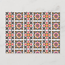 Roze en Oranje Mexicaanse Folk Tegel Briefkaart