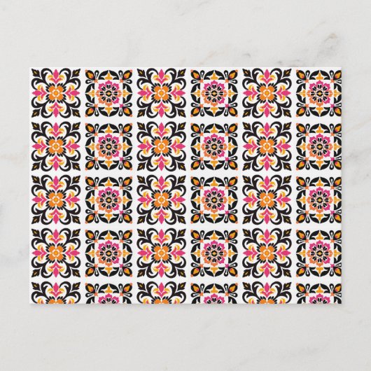 Roze en Oranje Mexicaanse Folk Tegel Briefkaart (Voorkant)