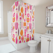 Roze en Oranje Mid Century Abstract Pattern Douchegordijn (In situ)